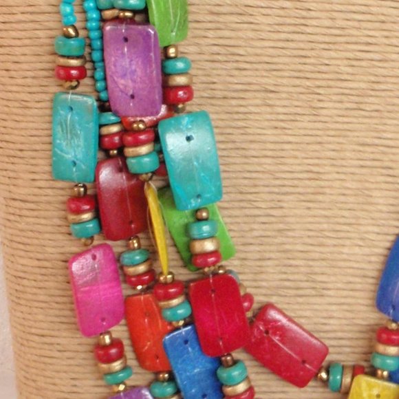 3 Strand Multi Color Wood - Multi Strands Necklace Set - Picture 2 of 3